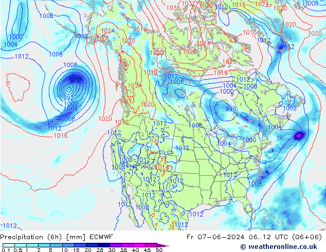 Precipitación (6h) ECMWF vie 07.06.2024 12 UTC