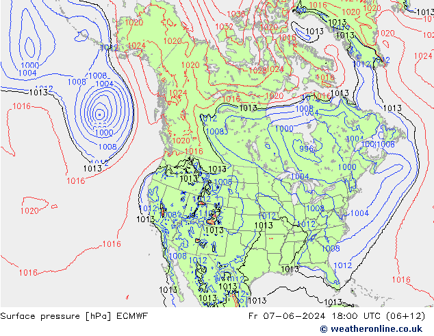 приземное давление ECMWF пт 07.06.2024 18 UTC