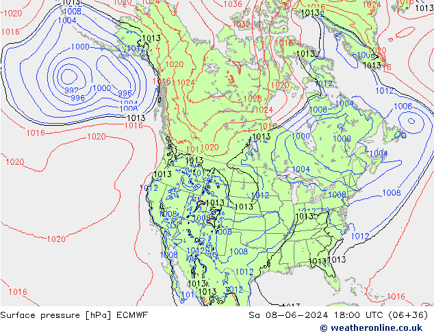 Presión superficial ECMWF sáb 08.06.2024 18 UTC