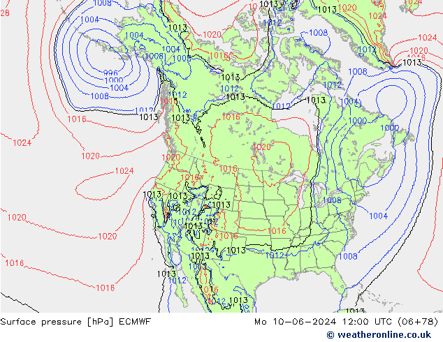 Surface pressure ECMWF Mo 10.06.2024 12 UTC