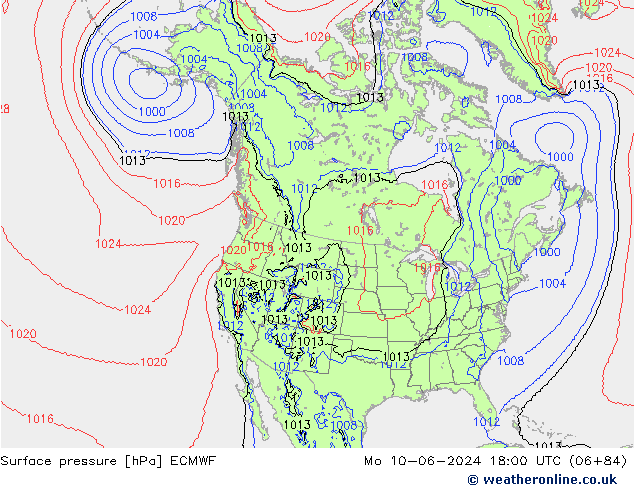 Presión superficial ECMWF lun 10.06.2024 18 UTC