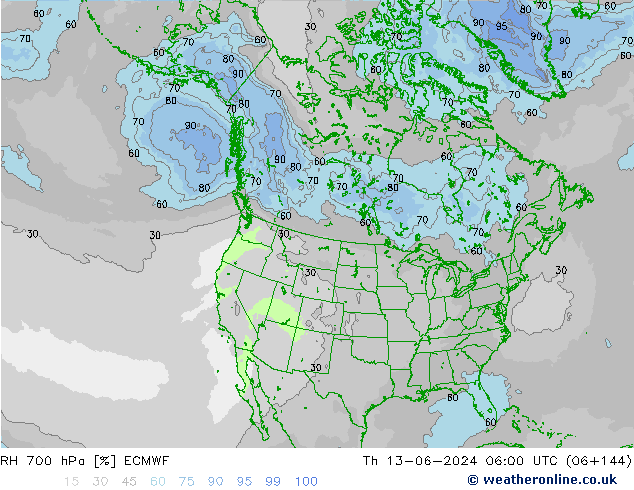 RH 700 hPa ECMWF Th 13.06.2024 06 UTC