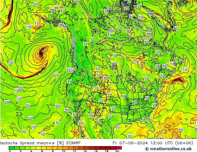 Isotachs Spread ECMWF Fr 07.06.2024 12 UTC