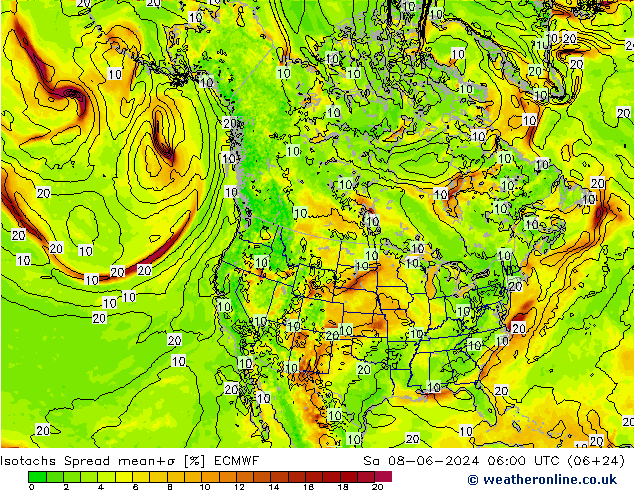 Isotachen Spread ECMWF za 08.06.2024 06 UTC