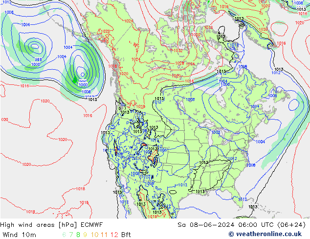 High wind areas ECMWF Sa 08.06.2024 06 UTC