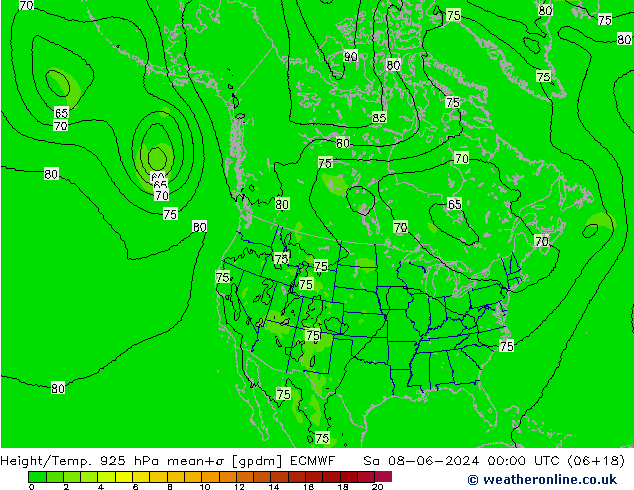 Height/Temp. 925 hPa ECMWF Sa 08.06.2024 00 UTC