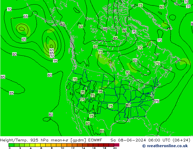 Height/Temp. 925 hPa ECMWF Sáb 08.06.2024 06 UTC