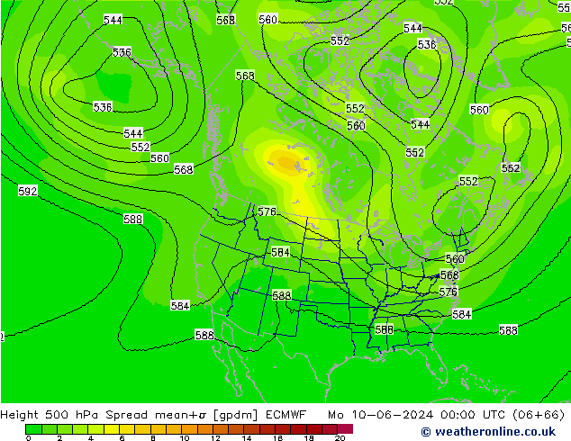 Géop. 500 hPa Spread ECMWF lun 10.06.2024 00 UTC