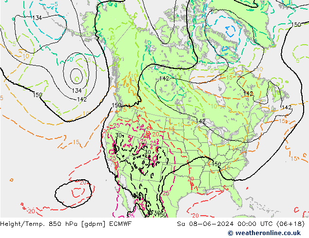 Géop./Temp. 850 hPa ECMWF sam 08.06.2024 00 UTC