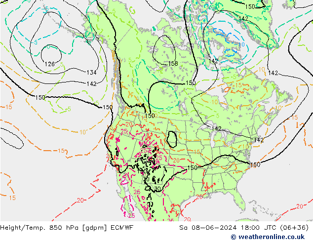 Geop./Temp. 850 hPa ECMWF sáb 08.06.2024 18 UTC