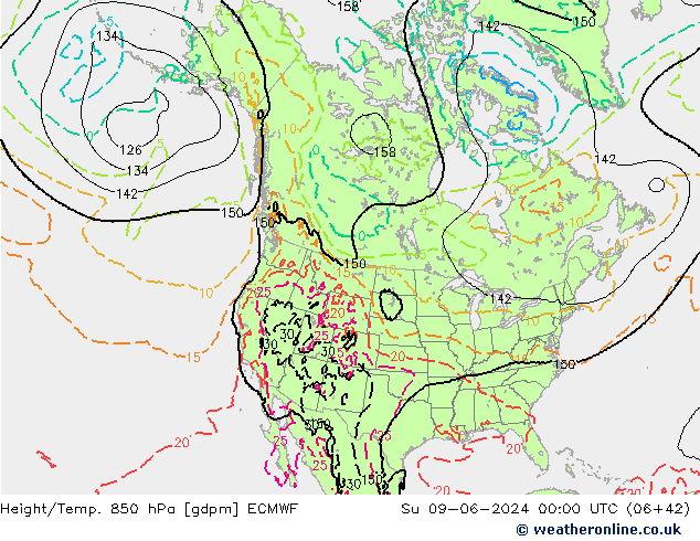 Geop./Temp. 850 hPa ECMWF dom 09.06.2024 00 UTC