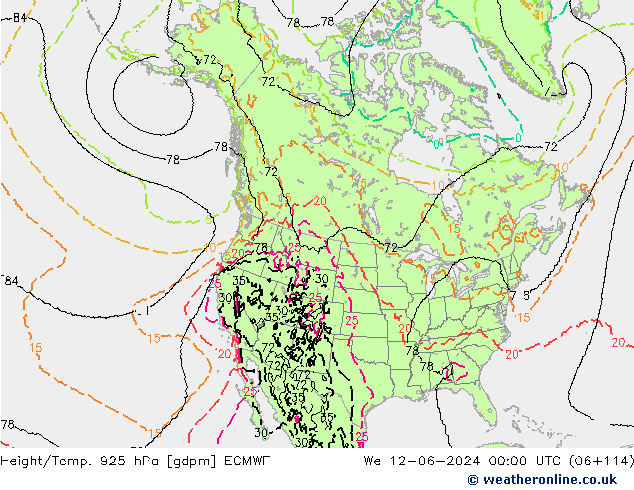 Height/Temp. 925 hPa ECMWF We 12.06.2024 00 UTC