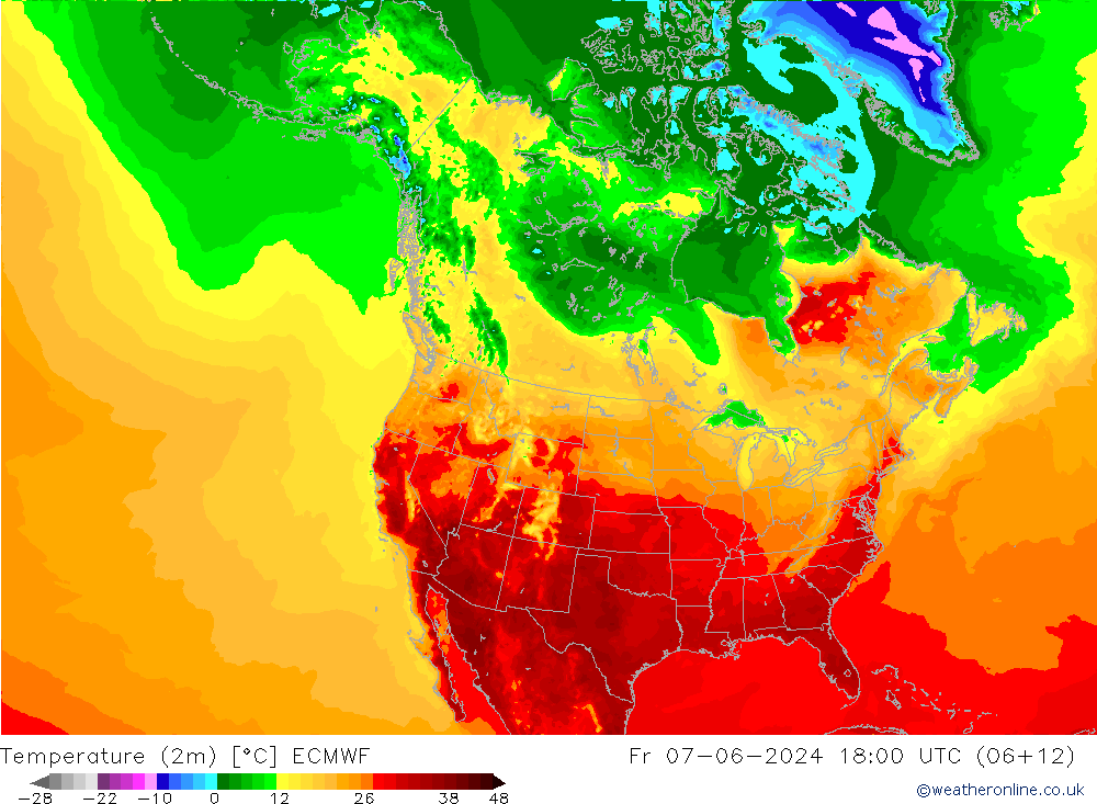 Temperature (2m) ECMWF Fr 07.06.2024 18 UTC