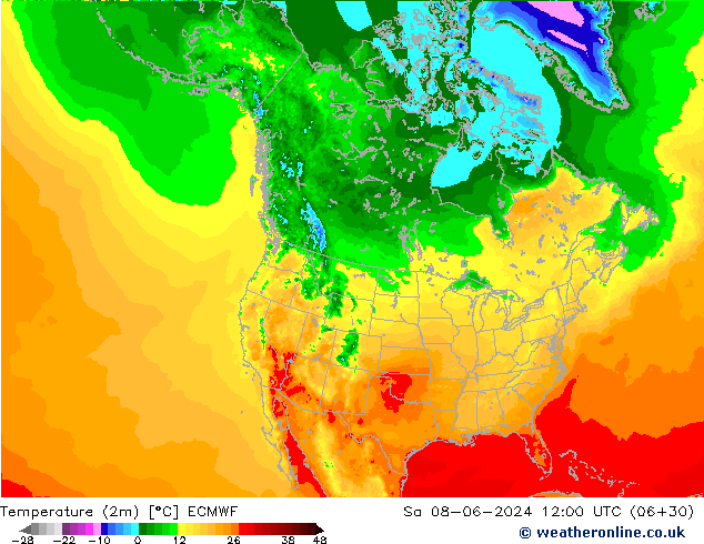 карта температуры ECMWF сб 08.06.2024 12 UTC