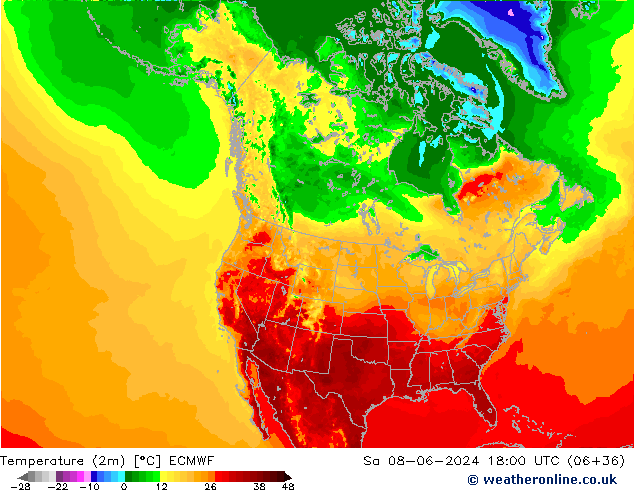 Temperaturkarte (2m) ECMWF Sa 08.06.2024 18 UTC