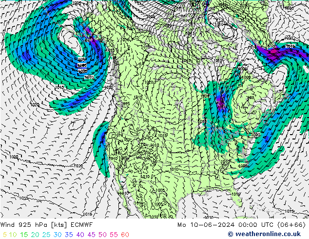 Vent 925 hPa ECMWF lun 10.06.2024 00 UTC