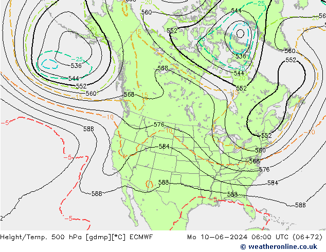 Height/Temp. 500 hPa ECMWF Mo 10.06.2024 06 UTC