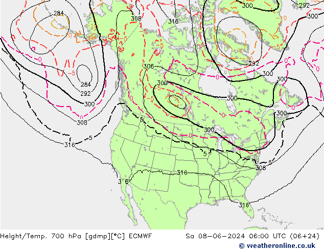 Height/Temp. 700 hPa ECMWF Sa 08.06.2024 06 UTC