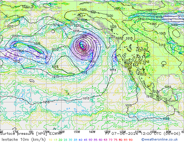 Isotachen (km/h) ECMWF vr 07.06.2024 12 UTC