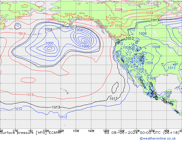 Surface pressure ECMWF Sa 08.06.2024 00 UTC