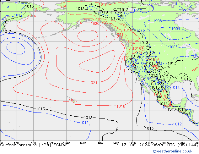 Pressione al suolo ECMWF gio 13.06.2024 06 UTC