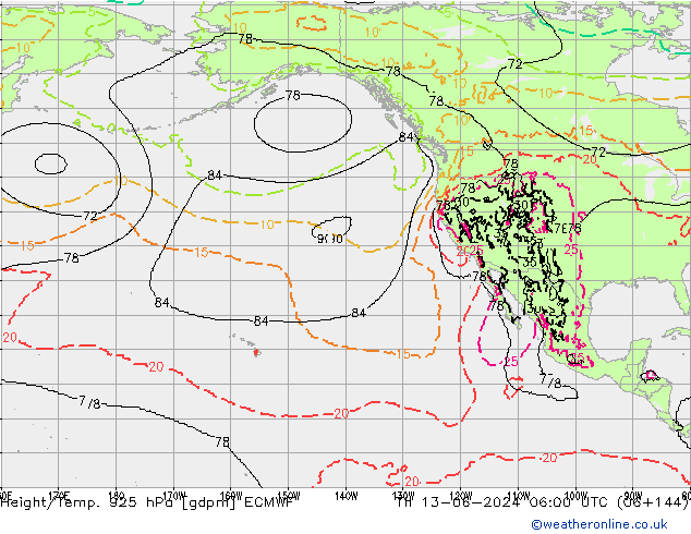 Height/Temp. 925 hPa ECMWF czw. 13.06.2024 06 UTC