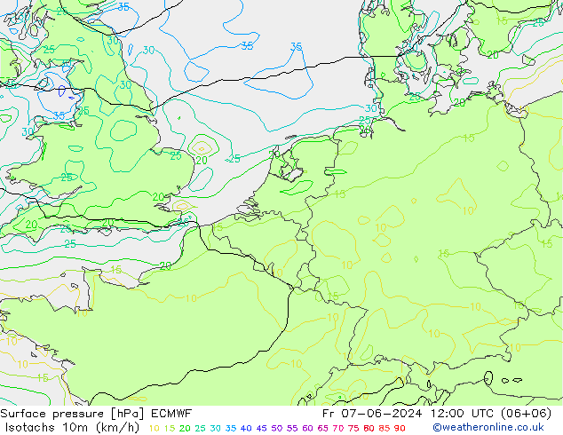Eşrüzgar Hızları (km/sa) ECMWF Cu 07.06.2024 12 UTC