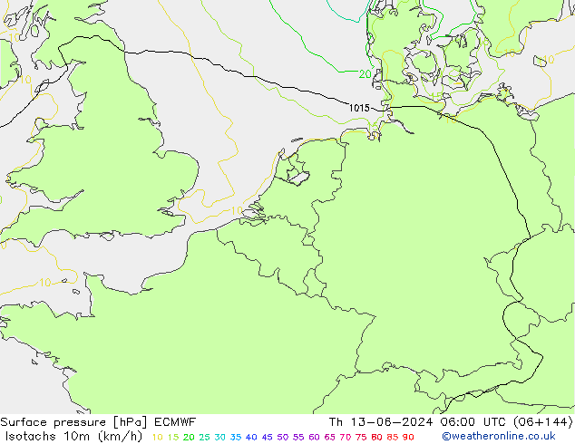 Isotachen (km/h) ECMWF Do 13.06.2024 06 UTC