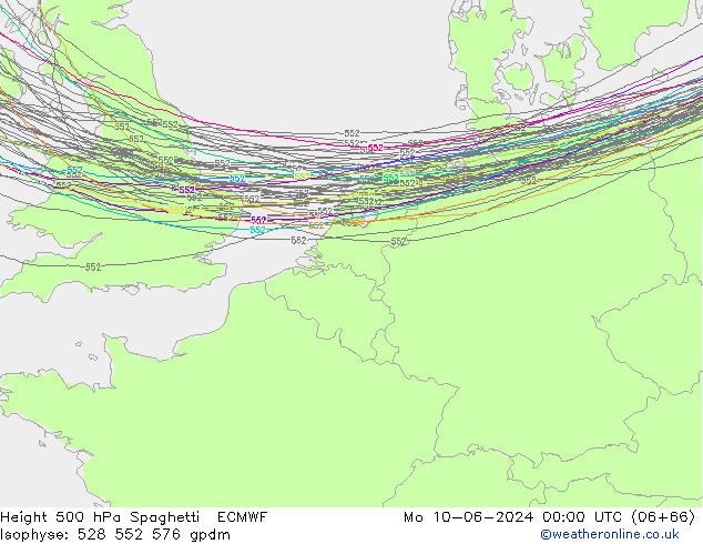 Height 500 hPa Spaghetti ECMWF Mo 10.06.2024 00 UTC