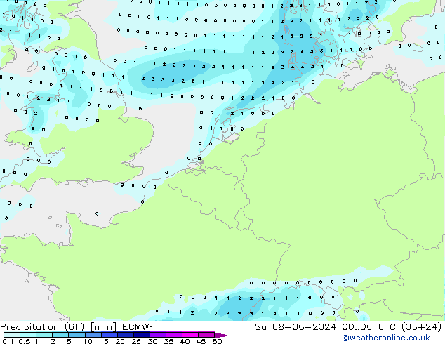 Nied. akkumuliert (6Std) ECMWF Sa 08.06.2024 06 UTC