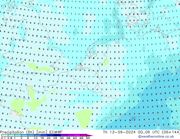 Precipitação (6h) ECMWF Qui 13.06.2024 06 UTC