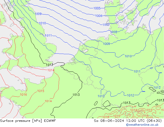 Presión superficial ECMWF sáb 08.06.2024 12 UTC