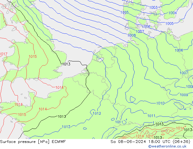 Surface pressure ECMWF Sa 08.06.2024 18 UTC