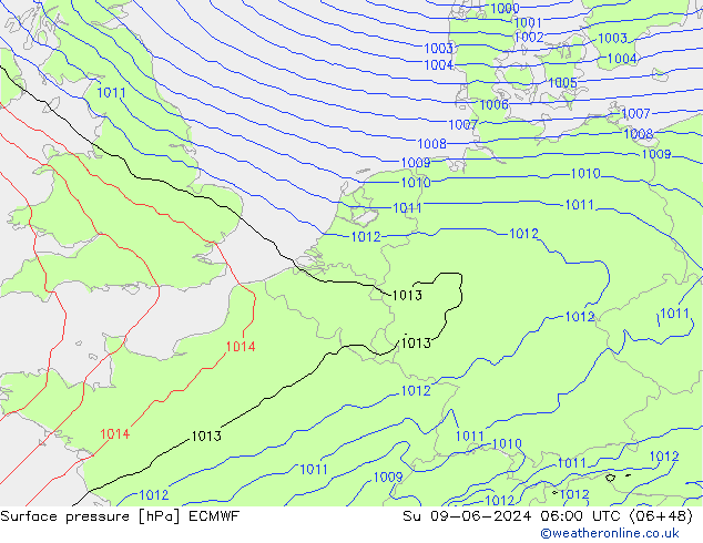 Surface pressure ECMWF Su 09.06.2024 06 UTC