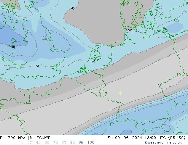 Humidité rel. 700 hPa ECMWF dim 09.06.2024 18 UTC