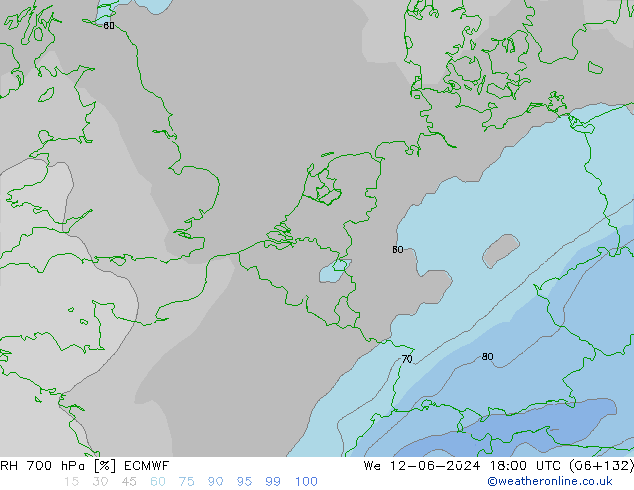 RH 700 hPa ECMWF mer 12.06.2024 18 UTC