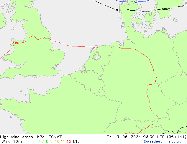 High wind areas ECMWF Čt 13.06.2024 06 UTC