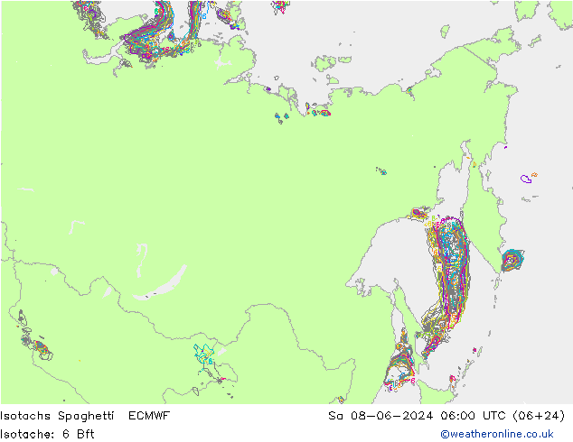 Isotachs Spaghetti ECMWF sam 08.06.2024 06 UTC