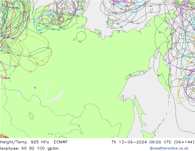 Height/Temp. 925 hPa ECMWF Qui 13.06.2024 06 UTC