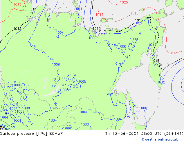 Luchtdruk (Grond) ECMWF do 13.06.2024 06 UTC