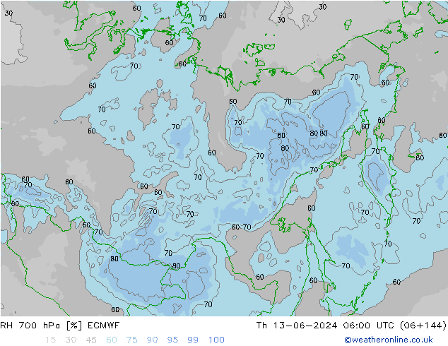 RH 700 hPa ECMWF  13.06.2024 06 UTC