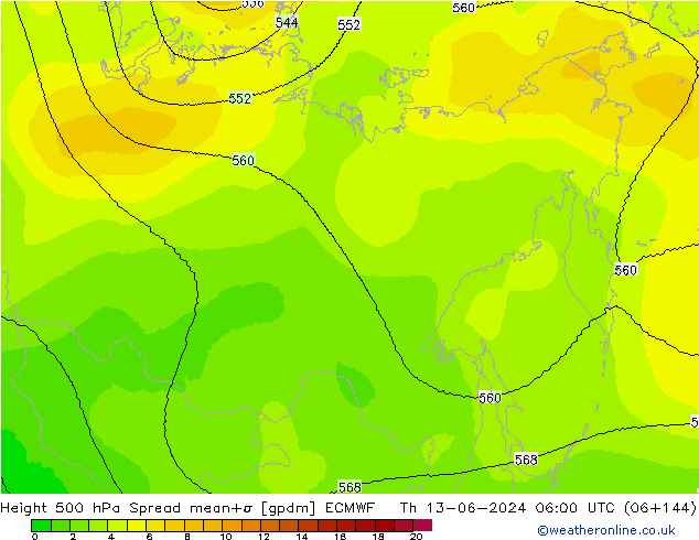 Hoogte 500 hPa Spread ECMWF do 13.06.2024 06 UTC