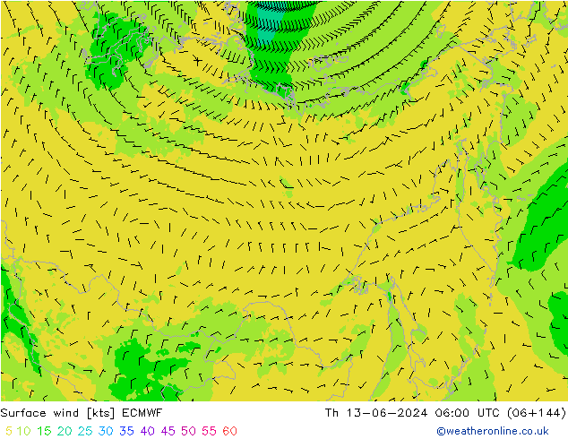 Vent 10 m ECMWF jeu 13.06.2024 06 UTC