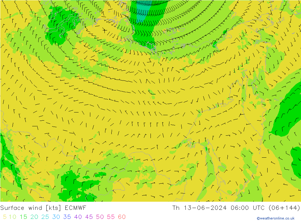 Vent 10 m ECMWF jeu 13.06.2024 06 UTC