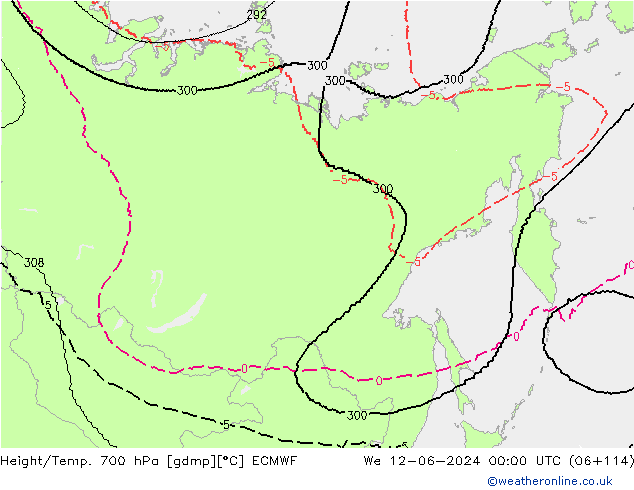 Height/Temp. 700 hPa ECMWF Mi 12.06.2024 00 UTC