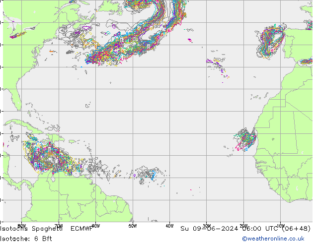 Isotachen Spaghetti ECMWF zo 09.06.2024 06 UTC
