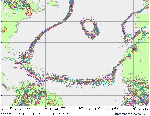 Surface pressure Spaghetti ECMWF Sa 08.06.2024 06 UTC