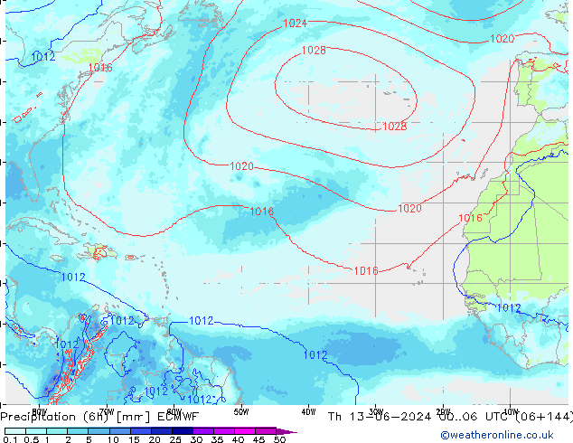 Precipitation (6h) ECMWF Th 13.06.2024 06 UTC