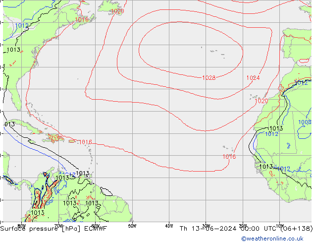 Bodendruck ECMWF Do 13.06.2024 00 UTC