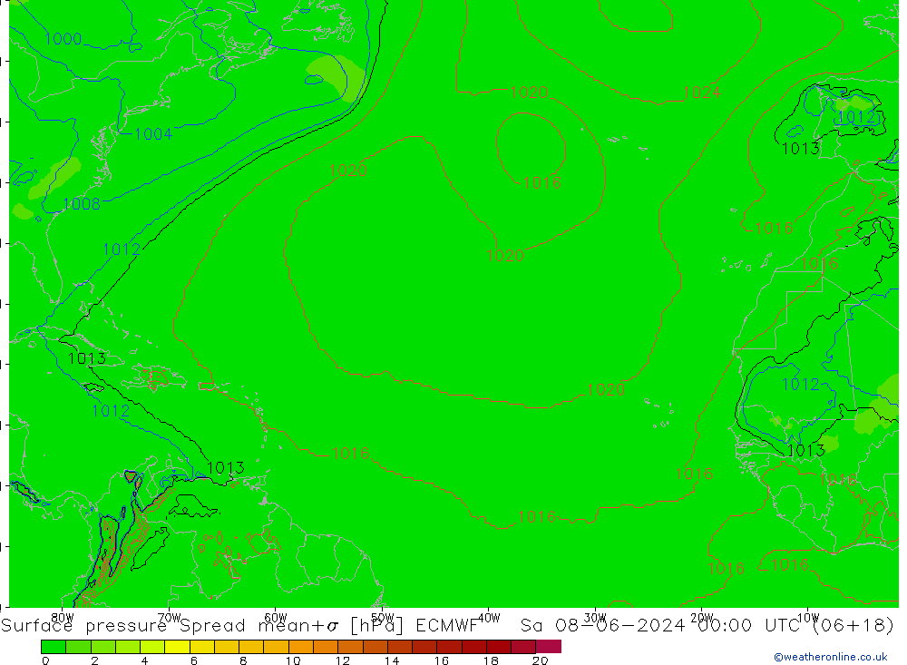 Luchtdruk op zeeniveau Spread ECMWF za 08.06.2024 00 UTC